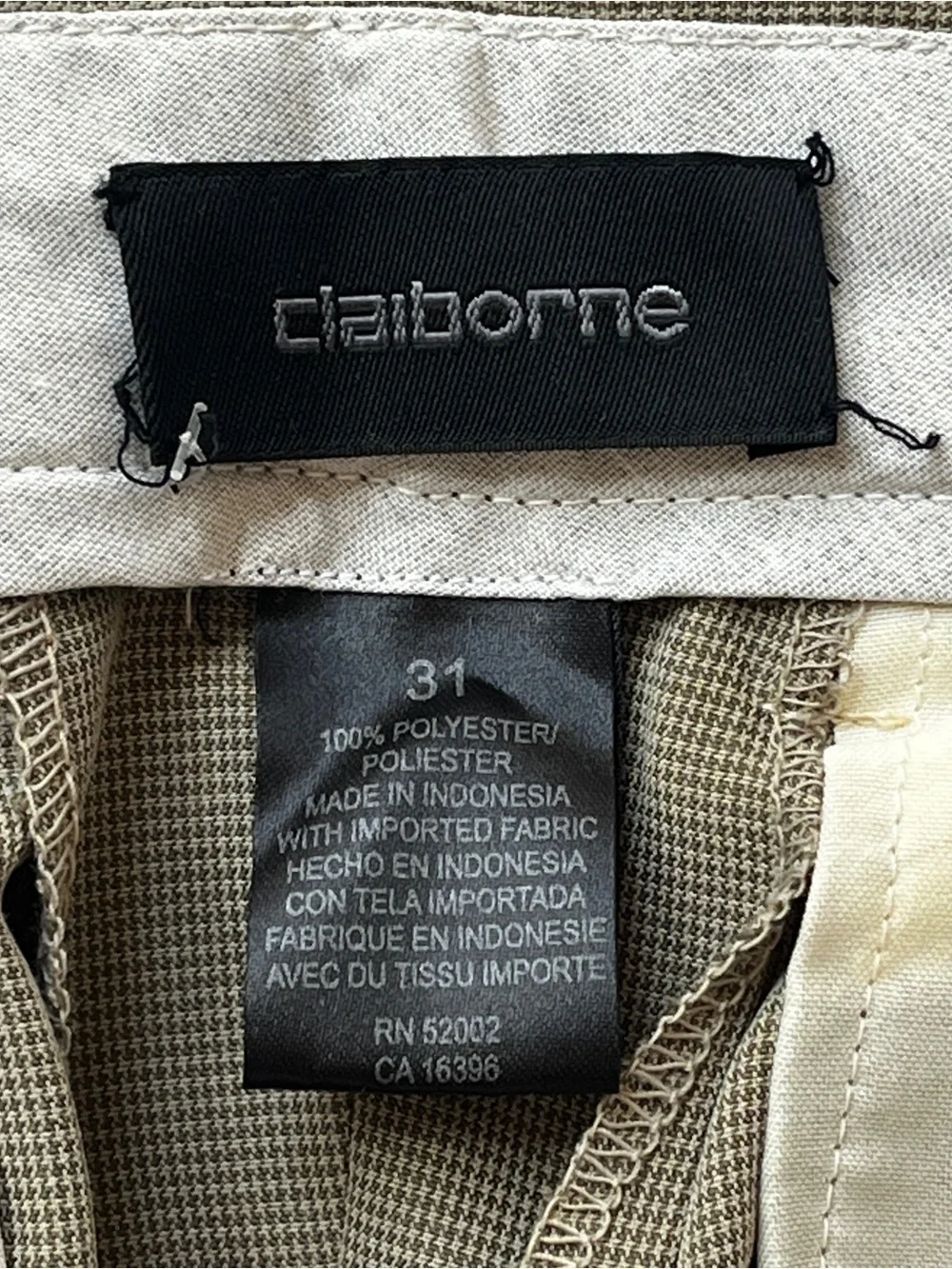 Claiborne Men’s Pleated Dress Pants Trousers 31 Waist Tan Khaki Olive